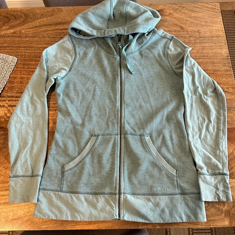 Carhartt Light Blue Full Zip Waffle Knit Hoodie Jacket Womens XS